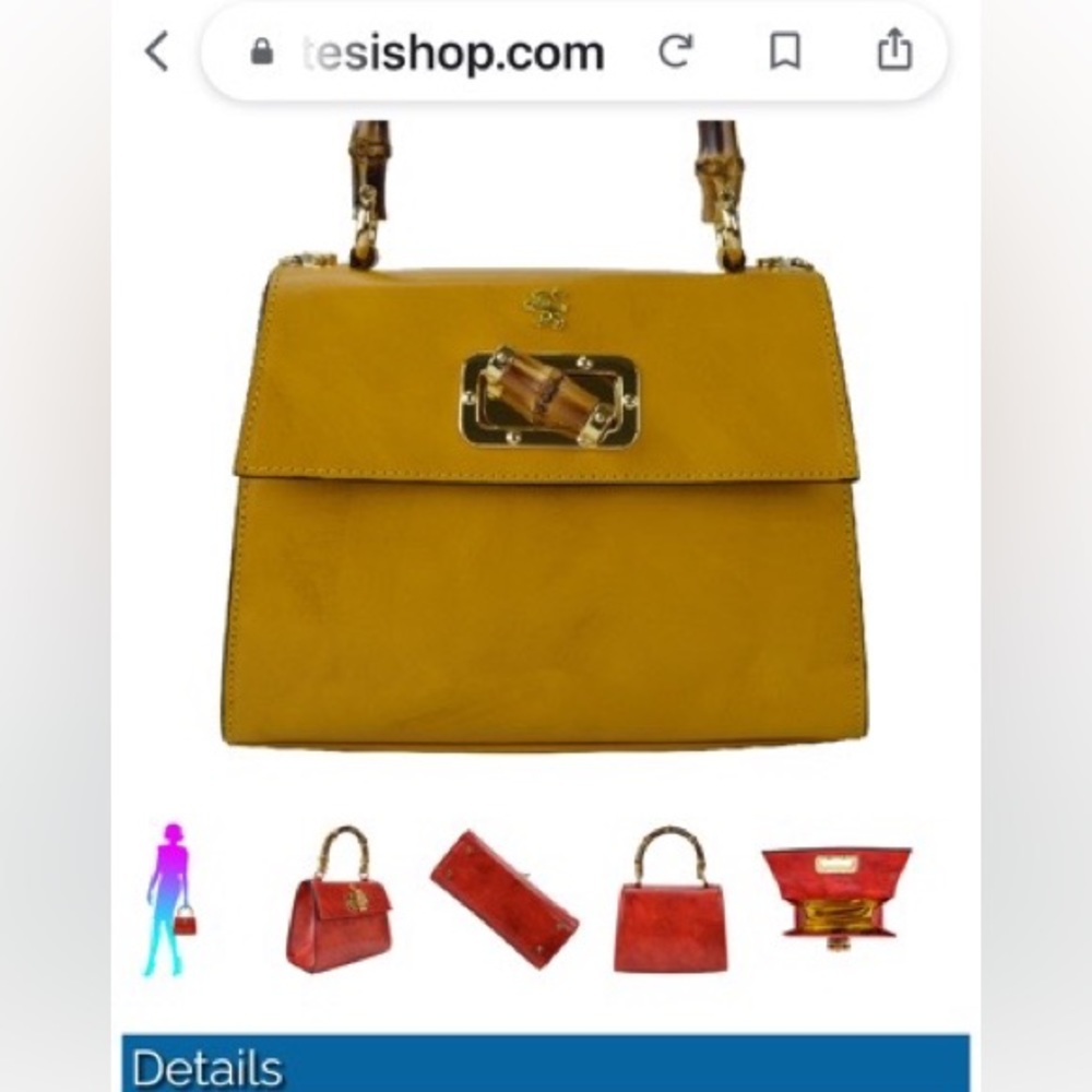 Elegant Yellow Shoulder Bag with Bamboo Handle - Picture 8 of 11
